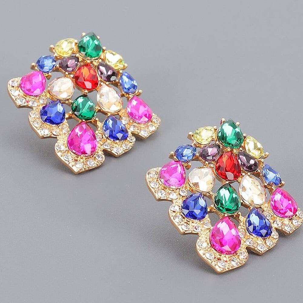 Multicolor Rhinestone Statement Earrings - Picture 2 of 3
